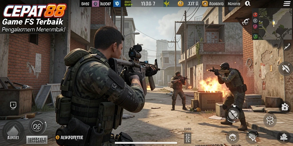 Screenshot gameplay yang menampilkan aksi menembak yang mendebarkan.