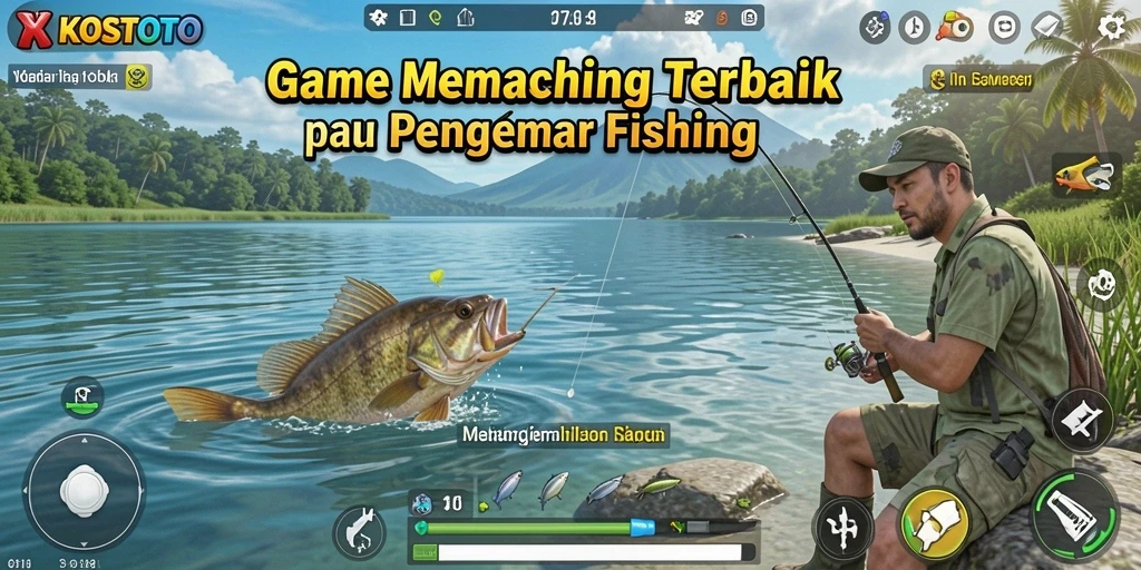 Gameplay KOSTOTO menunjukkan aksi memancing yang seru dan menantang.
