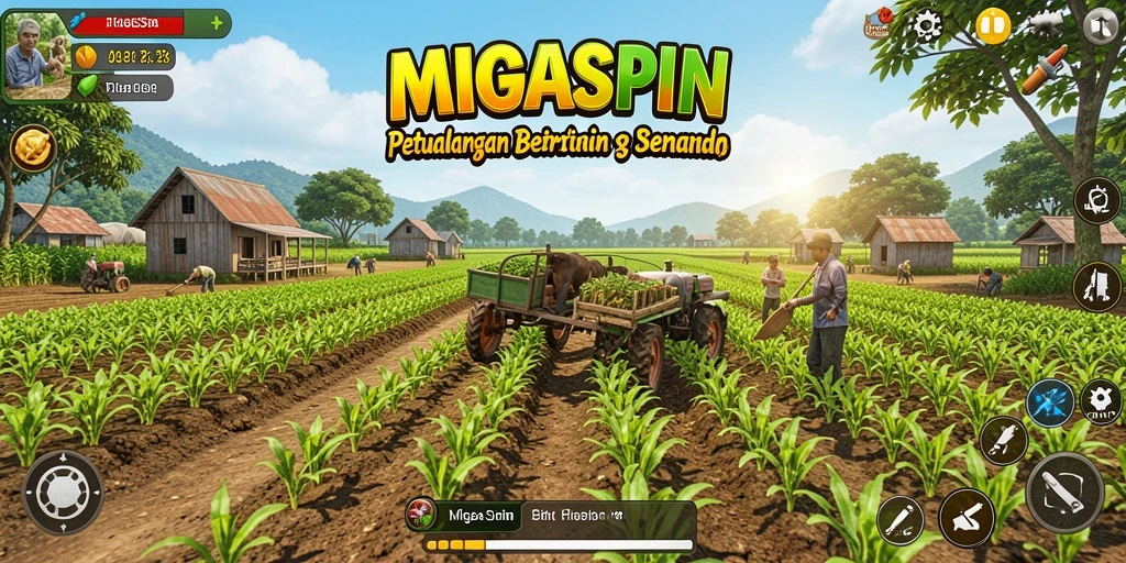 Gameplay seru MIGASPIN saat mengelola ladang dan hewan.