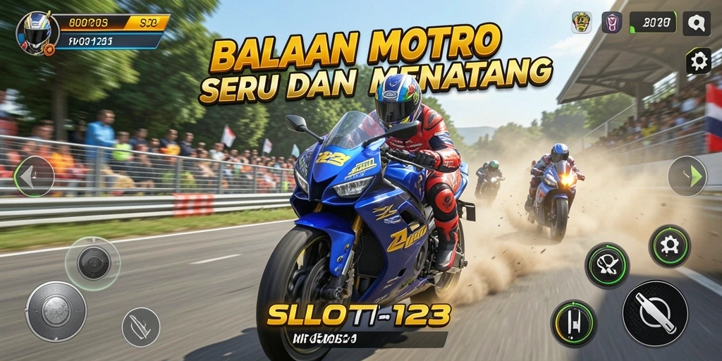 Gameplay SLOT123 menampilkan aksi balapan motor yang mendebarkan.
